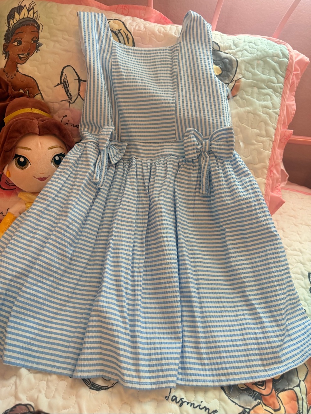 btween Light Blue and White Striped Sundress with Side Bows